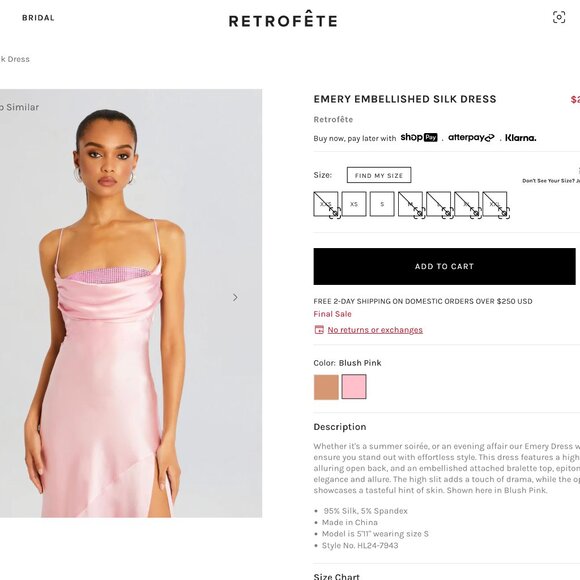 Revolve Retrofete Emery Embellished Silk Dress Size XS - New with Tags - Picture 6 of 7